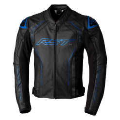 RST S1 CE Mens Leather Jacket - Black / Grey / Neon Blue