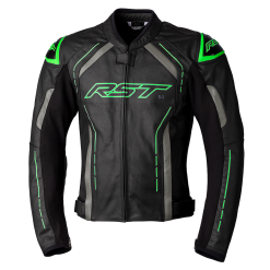 RST S1 CE Mens Leather Jacket - Black / Grey / Neon Green