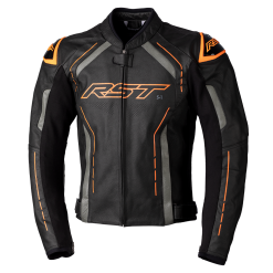 RST S1 CE Mens Leather Jacket - Black / Grey / Neon Orange