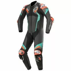 Alpinestars Atem V4 Leather 1 Piece Suit - Black / Petrol / Red Fluo